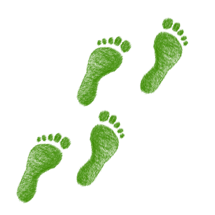 Green footprints symbolizing sustainable steps towards environmental protection.