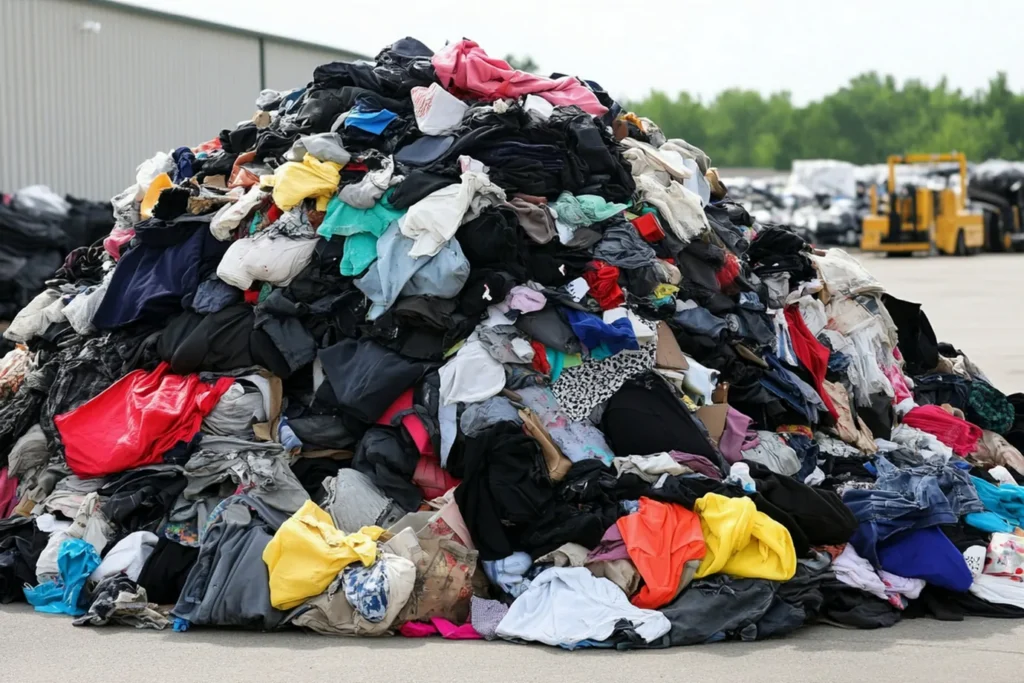 Pile of discarded clothes representing the environmental impact of fast fashion and textile waste