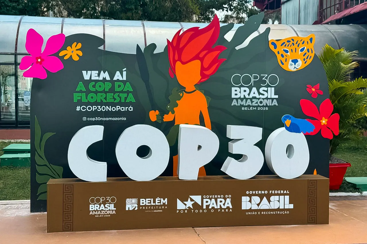 COP30 outcomes reflected in the Brazil Amazônia welcome sign in Belém